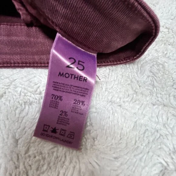 Mother Women's The Looker Crop Pop Slim Fit Jeans Size 25 Burgundy Mid-Rise